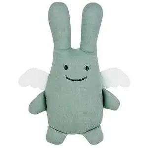 Trousselier Peluche en coton bio ange lapin vert d'eau + pochette en coton (20 cm) pas cher
