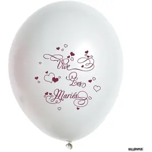 RueDeLaFete Sachet 10 ballons Vive Les Mariés, Blanc pas cher