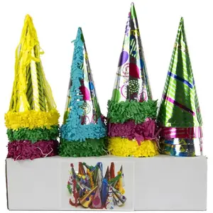 RueDeLaFete Set 36 petits Chapeaux Pointus carton Métallisés multicolores assortis pas cher