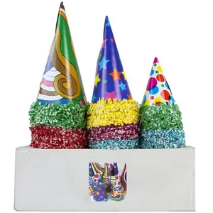 RueDeLaFete Set de 50 Chapeaux Pointus carton multicolores assortis avec franges pas cher