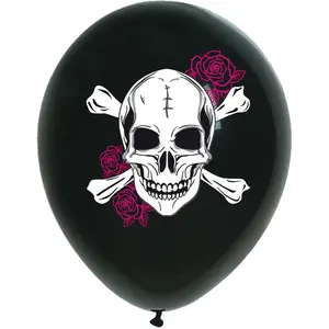 RueDeLaFete Sachet de 8 ballons noirs Tête de Mort & Roses fuchsia pas cher