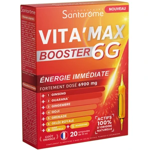 Comparateur de prix : Santarome Vita'Max Booster 6G Anti fatigue Fortement Dosé 20 ampoules