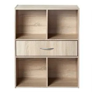 Comparateur de prix : CaliCosy - Etagère de rangement 4 casiers avec un tiroir - Bois clair TU