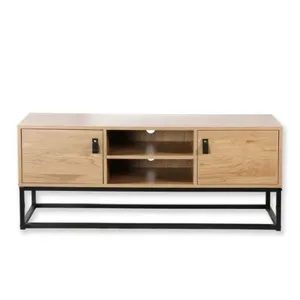 CASAME Calicosy Meuble TV décor chêne 2 portes et niche Centrale en bois Beige pas cher