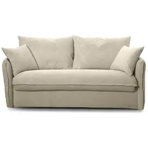 Comparateur de prix : CALICOSY Canapé convertible 3 places en tissu velours côtelé L185 cm - 185 cm X 104 cm X 90 cm - MIKA - Ecru