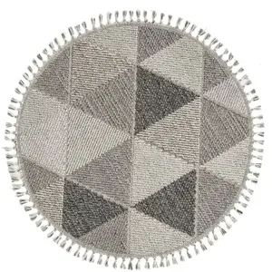 Calicosy Tapis rond gris à motifs triangles gris et franges - 80 cm pas cher