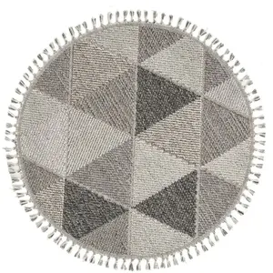 Calicosy Tapis rond gris à motifs triangles gris et franges - 120 cm pas cher