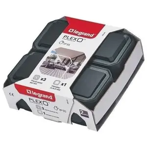 Comparateur de prix : Plexo anthracite complet lot de 3 prises 2p+t et 1 interrup. - Legrand