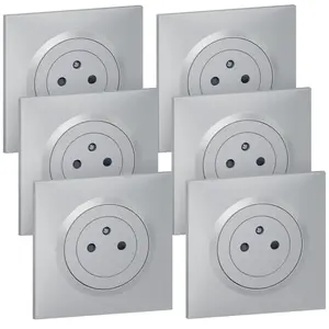 Comparateur de prix : Legrand - Lot de 6 prises de courant complètes 2P+T 16A Dooxie - Aluminium