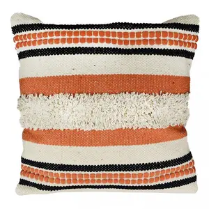 Coussin en coton 45x45 cm macrame patna corail, par Soleil d'Ocre