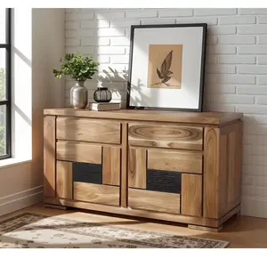 Bois & Chiffons - Petit buffet bois sculpté bicolore 2P 2T Acacia Maya... pas cher
