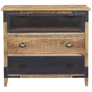 Commode 3 Tiroirs bois brut et métal Manguier Farm