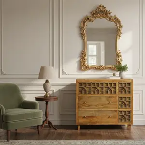 Bois & Chiffons - Commode arabesque bois exotique Acacia Punjab Marron... pas cher
