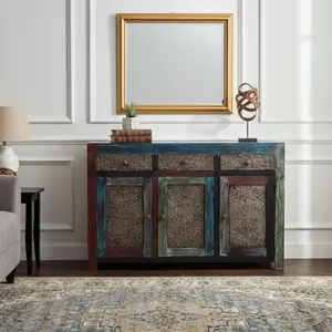 Bois & Chiffons - Buffet sculpté multicolore Manguier Pushkar Naturel ... pas cher