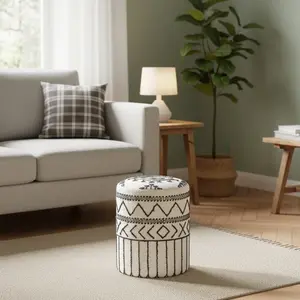 Bois et Chiffons - Pouf tribal 55 cm de haut  Acacia M&M offer T.UVendu parrue-du-commerce