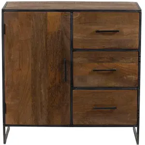 Bois et Chiffons - Buffet 1 porte 3 tiroirs manguier stockholm naturel ciré - 90x40x90 cm T.U pas cher