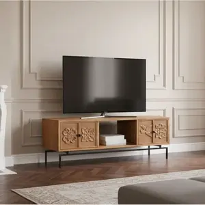 Bois & Chiffons - Meuble TV 2 tiroirs, 1 etagere Manguier Sculture II ... pas cher