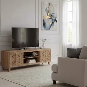 Bois & Chiffons - Meuble TV 2 Portes Acacia Punjab-II jaune/doré - 170... pas cher