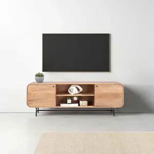 Bois & Chiffons - Meuble TV Mango Maidi beige - 160x55x40 cm OS pas cher