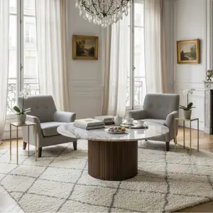 Bois & Chiffons - Table basse ronde plateau marbre Manguier Kfir III m...
