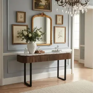Bois & Chiffons - Console 2 tiroirs plateau marbre Manguier Kfir III m... pas cher
