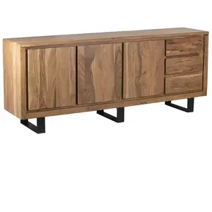 Bois et Chiffons - Buffet bas 3 portes 3 tiroirs acacia bunting marron...