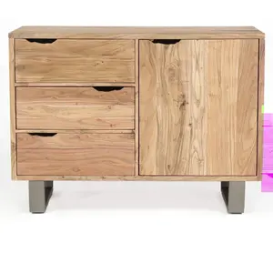 Bois & Chiffons - Buffet 3 tiroirs acacia forest brut - 117x45x85 cm O... pas cher