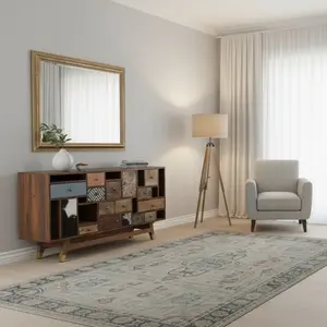 Buffet tiroirs peau de vache bois sculpté  Manguier Terranova TU pas cher