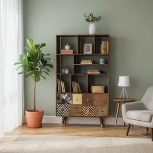 Etagère multi-matériaux peau de vache bois sculpté  Manguier Terranova TU