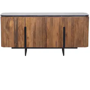 Bois & Chiffons - Buffet bois plateau marbre noir manguier kfir nature...
