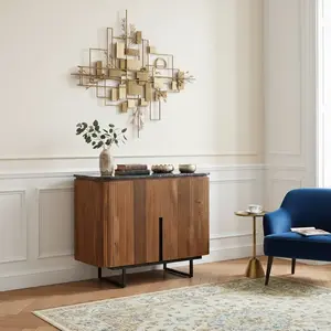 Petit buffet bois 2P plateau marbre noir  Manguier Kfir TU pas cher