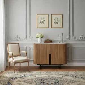 Bois et Chiffons Buffet bas 2 portes plateau marbre blanc  Manguier Kfir II TU pas cher