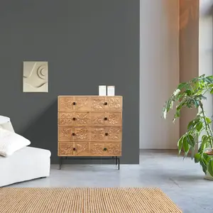 Bois et Chiffons - Commode sculptée 4 tiroirs | Manguier Sculture T.U
