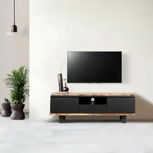 Bois & Chiffons - Meuble TV 2 portes 1 tiroirs Acacia Black II multico... pas cher