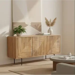 Bois & Chiffons - Buffet bas bois sculpté motif géométrique 3P Manguie... pas cher