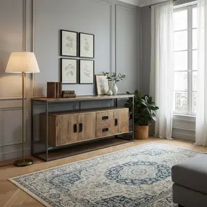 Bois & Chiffons - Buffet ajoure 3 portes 2 tiroirs Mango Stockholm mar... pas cher