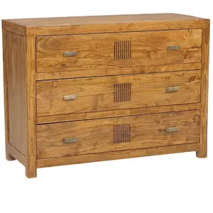 Bois & Chiffons - Commode bois massif strié acacia ramani marron - 110... pas cher