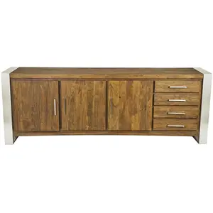 Bois et Chiffons - Buffet 3 portes 4 tiroirs gm acacia stainless marro... pas cher