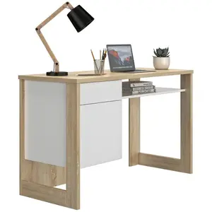Camif Bureau avec 1 porte effet bois clair et blanc pas cher