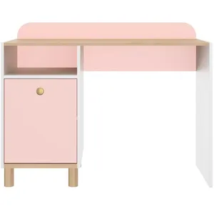 BUT Bureau 1 porte 1 niche ROMY imitation chêne, rose et blanc