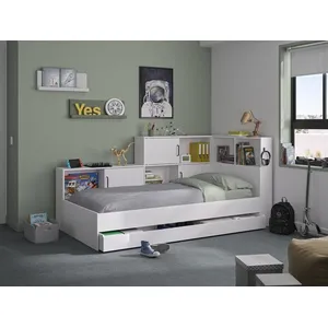Comparateur de prix : VENTE-UNIQUE Lit avec rangements et tiroir 90 x 200 cm - Coloris : Blanc - ARMAND