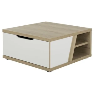 GAMI Table basse carrée effet bois chêne 1 tiroir mat blanc pas cher