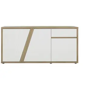 Gami Buffet 3p 1t blanc brillant & effet bois chêne matière durable pas cher