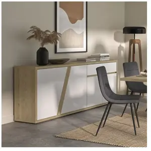 Gami Buffet 4 portes 1 tiroir effet bois chêne blanc brillant pas cher