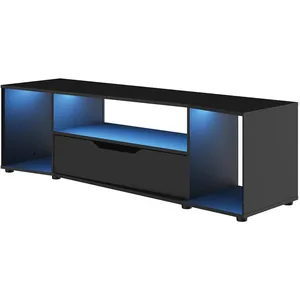 Comparateur de prix : DIAGONE Maisonetstyles Meuble Tv Gamer 163x45x48 Cm Décor Noir Avec Led Bleue