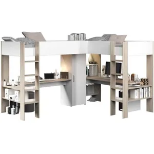 Comparateur de prix : Parisot Lit mezzanine 2x90x200 cm ALEXANDRA avec bureau blanc et imitation chêne
