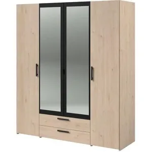 Comparateur de prix : Parisot Camif Armoire 4 Portes 2 Miroirs 2 Tiroirs Effet Bois Et Noir
