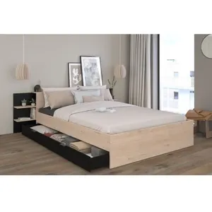 Comparateur de prix : Parisot Lit 140x190/200 avec rangements ORNELLA imitation chêne et noir