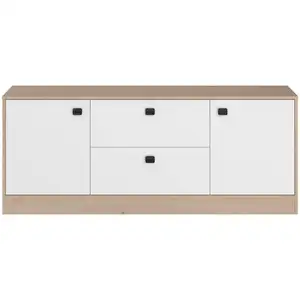 Buffet TV 2 portes SOPHIA coloris chêne et blanc pas cher