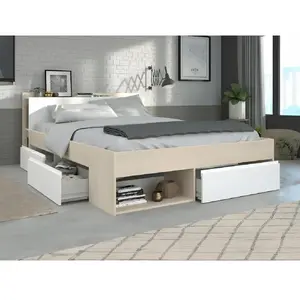 Comparateur de prix : Lit adulte COMBO 140x190/200 cm -Acacia et blanc - 3 Tiroirs - PARISOT